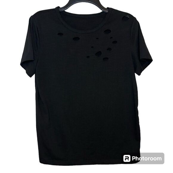 Women's Black Ripped Short Sleeve Tee Size Small - Picture 1 of 6